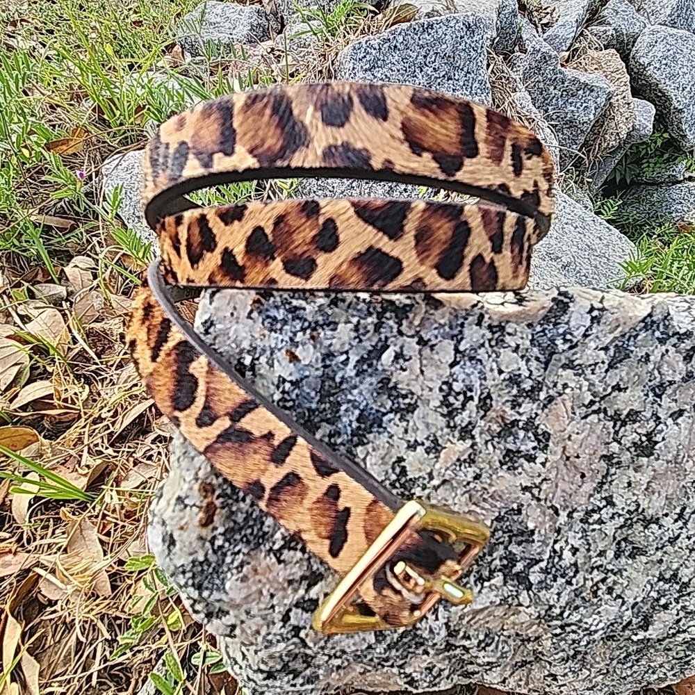 Cowhide Belts - Caramel Leopard Print Hide Size M 39.5 Inch Length